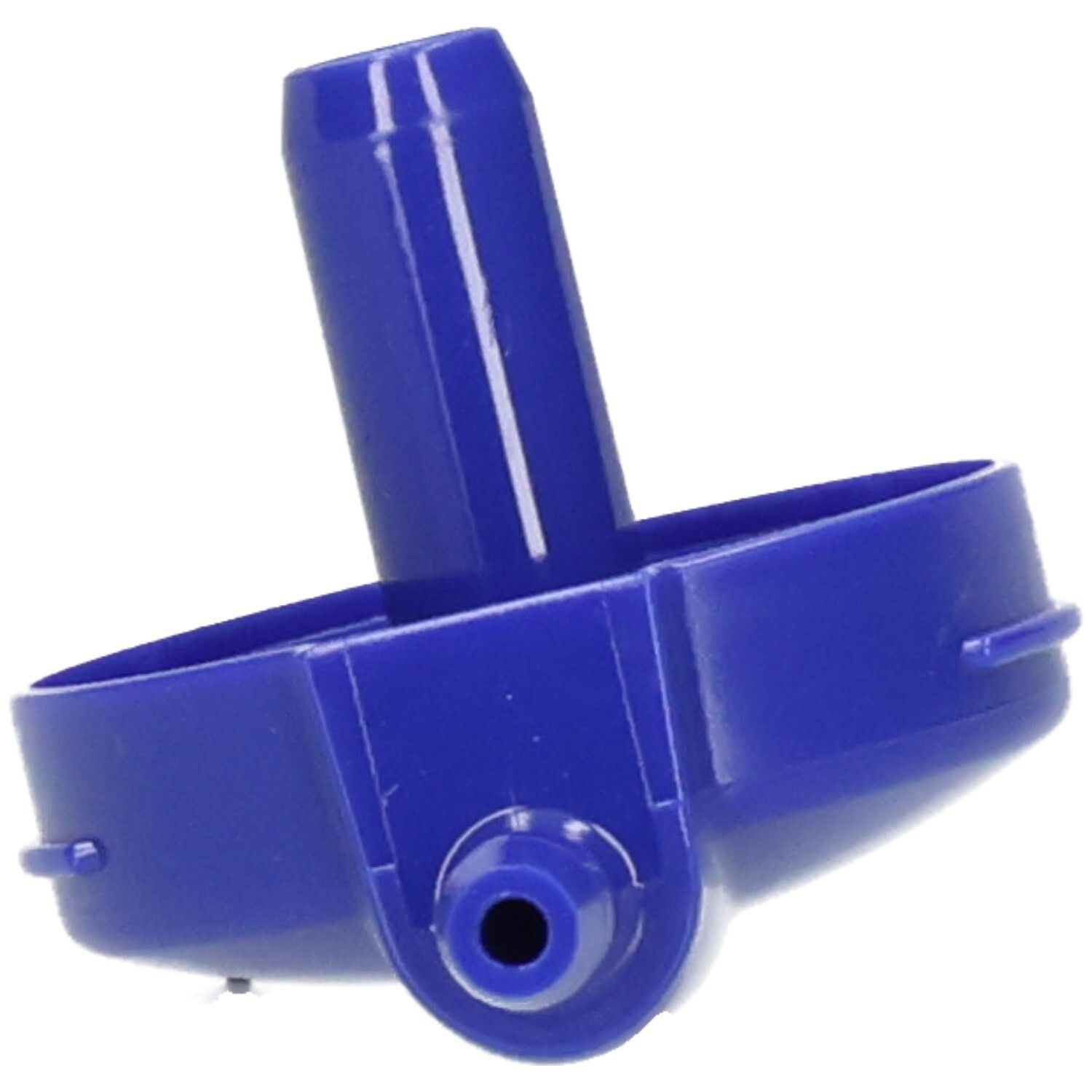 Connecteur de tuyau d'air bleu en plastique, vue latérale avec un raccord.