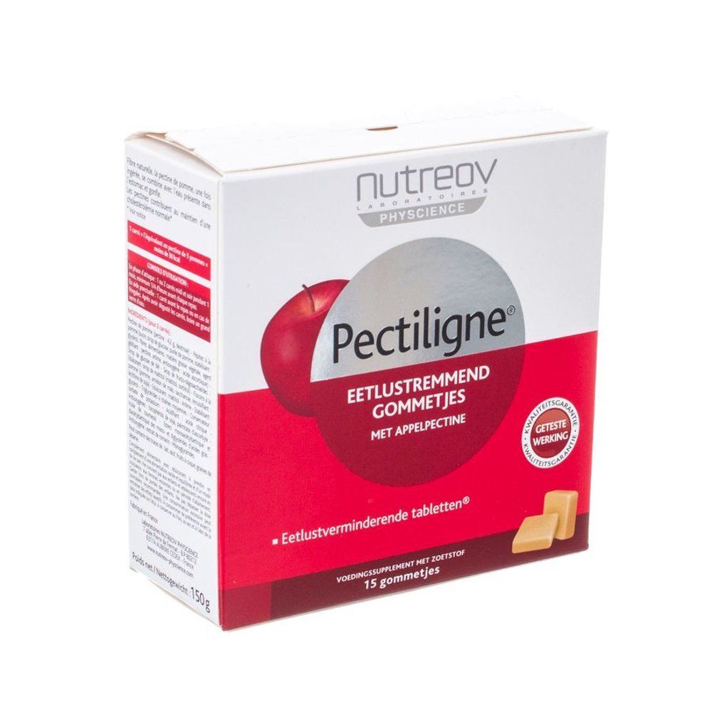 Doos Pectiligne. Rode appel illustratie. Tekst: Nutreov, Eetlustremmend Gommetjes met appelpectine, 15 gommetjes.