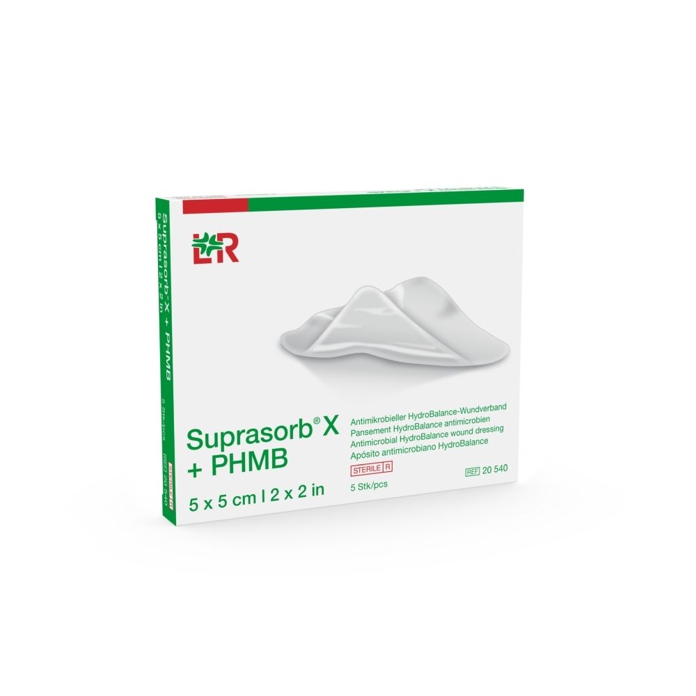 Emballage pour pansements Suprasorb X + PHMB, 5x5cm.