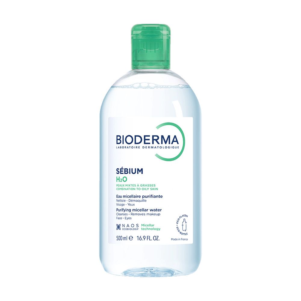 BIODERMA Sébium H2O fles. Groene dop. Reinigingswater. Voor de gemengde/vette huid. 500 ml.