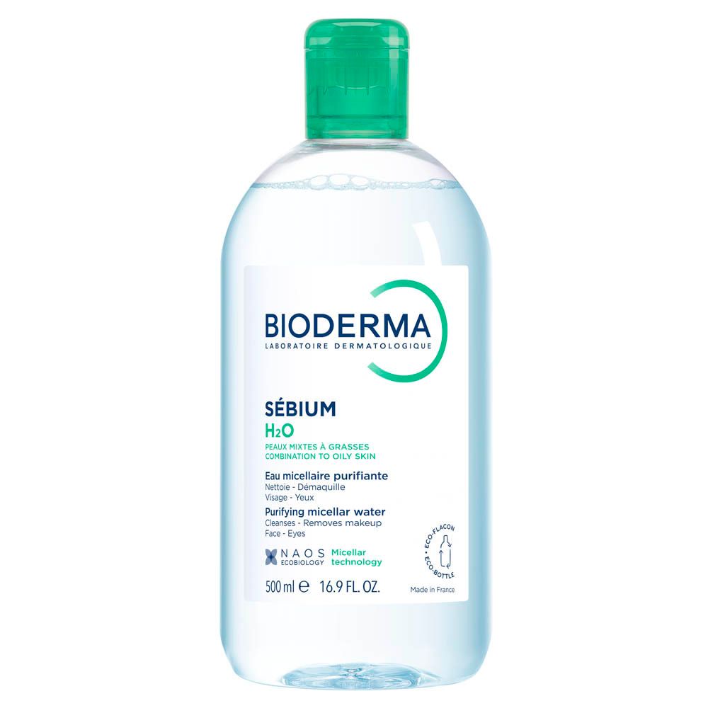 BIODERMA Sébium H2O fles. Groene dop. Reinigingswater. Voor de gemengde/vette huid. 500 ml.