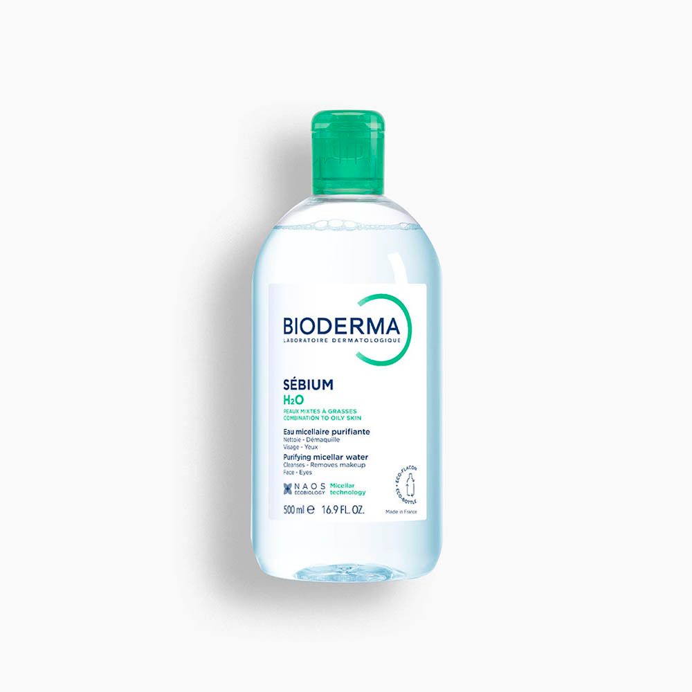 BIODERMA Sébium H2O fles. Groene dop. Reinigingswater. Voor de gemengde/vette huid. 500 ml.