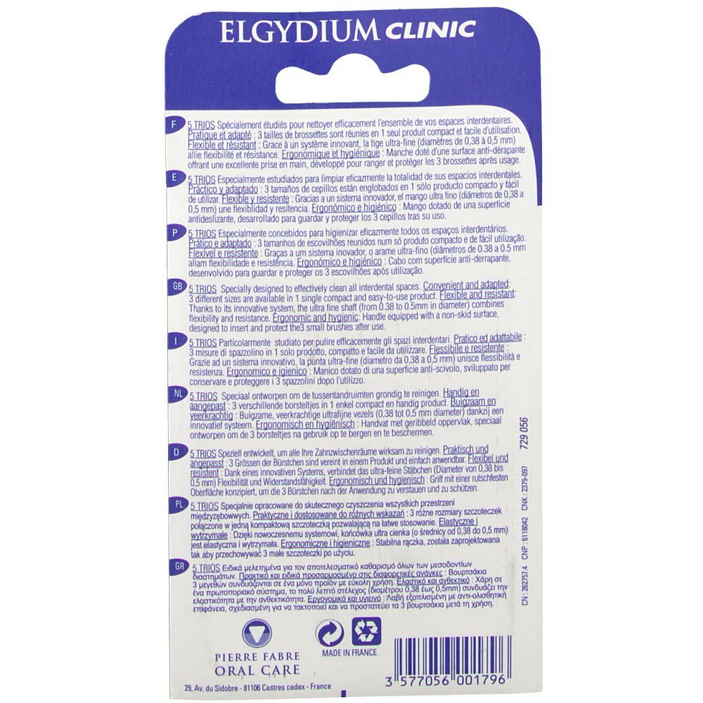 Dos de l'emballage avec texte multilingue. Marque et nom du produit visibles.