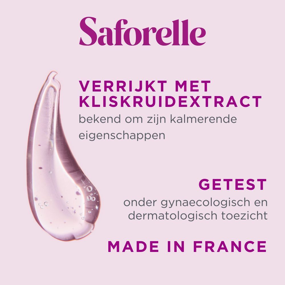 Saforelle verpakking. Meertalige tekst. Productinformatie. 500 ml.