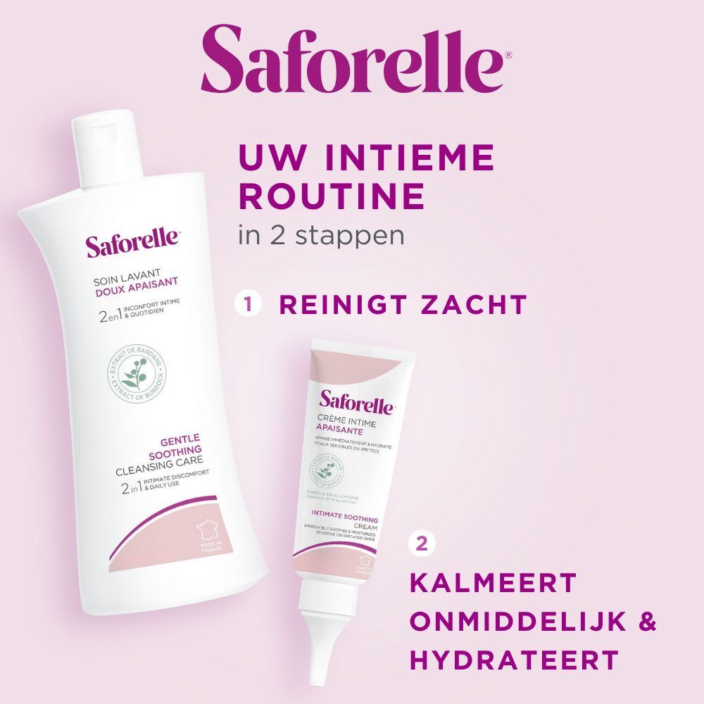 Saforelle verpakking. Meertalige tekst. Productinformatie. 500 ml.