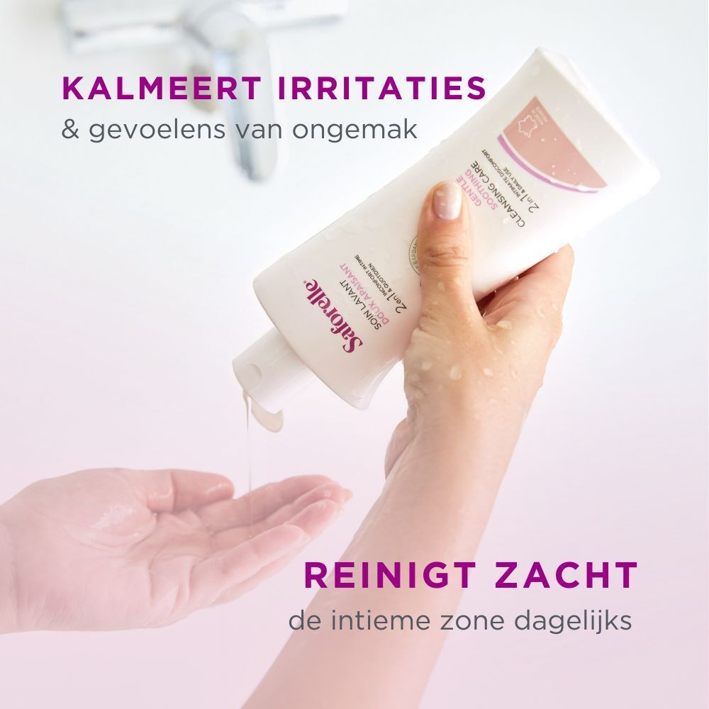 Saforelle product en verpakking. Witte fles en doos. Meertalige tekst. 500 ml.