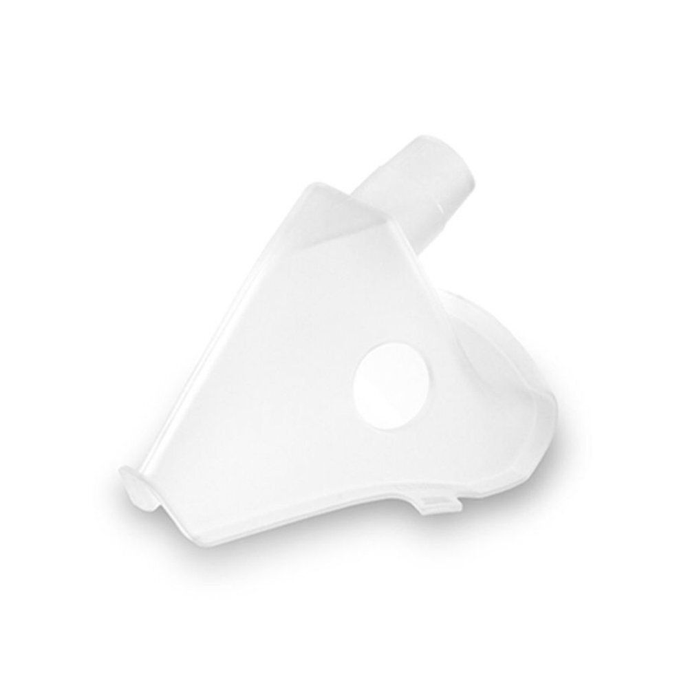 Masque transparent pour adulte. Avec trou rond et raccord. En plastique.