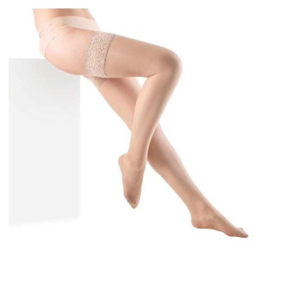 Bas Botalux 140 Stay-Up Primavera m5 couleur chair. Dentelle sur le haut de la cuisse. Pieds couverts.