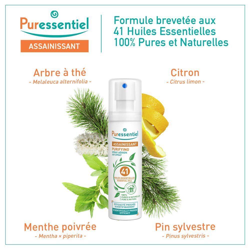 Spray Purifiant Puressentiel aux 41 huiles essentielles, 200ml. Flacon.