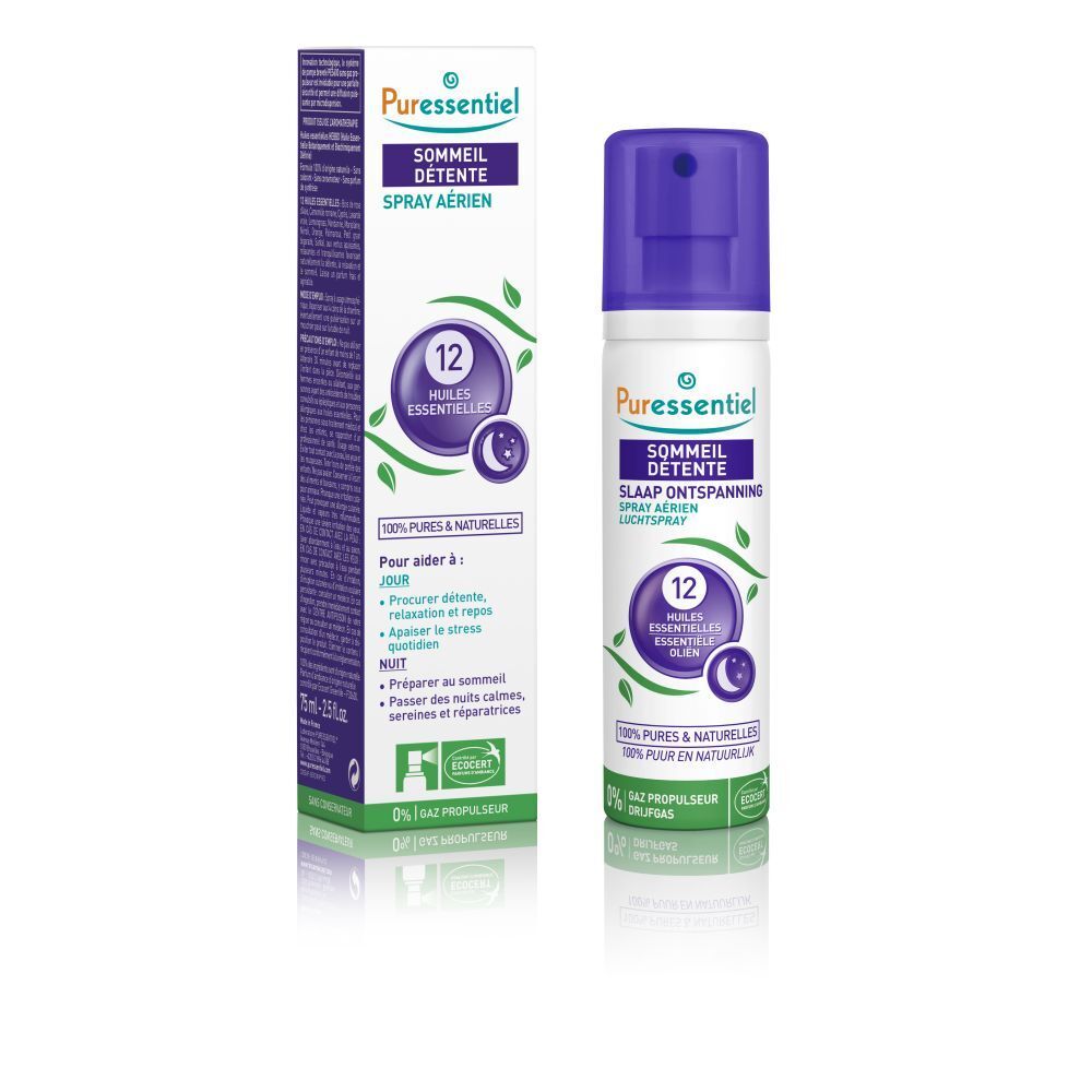 Spray détente Puressentiel aux 12 huiles essentielles, 75ml.
