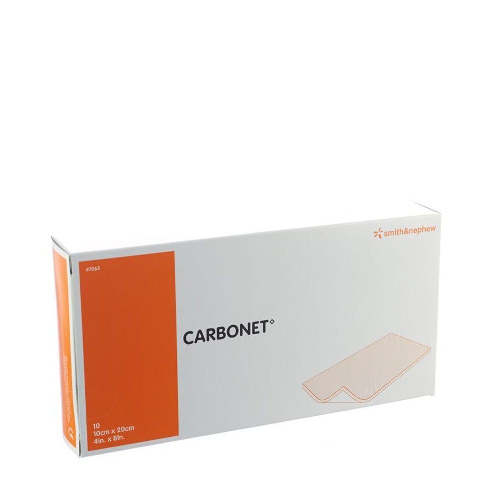 Boîte de Carbonet. Carton blanc avec un encart orange et le nom du produit. Logo Smith & Nephew.