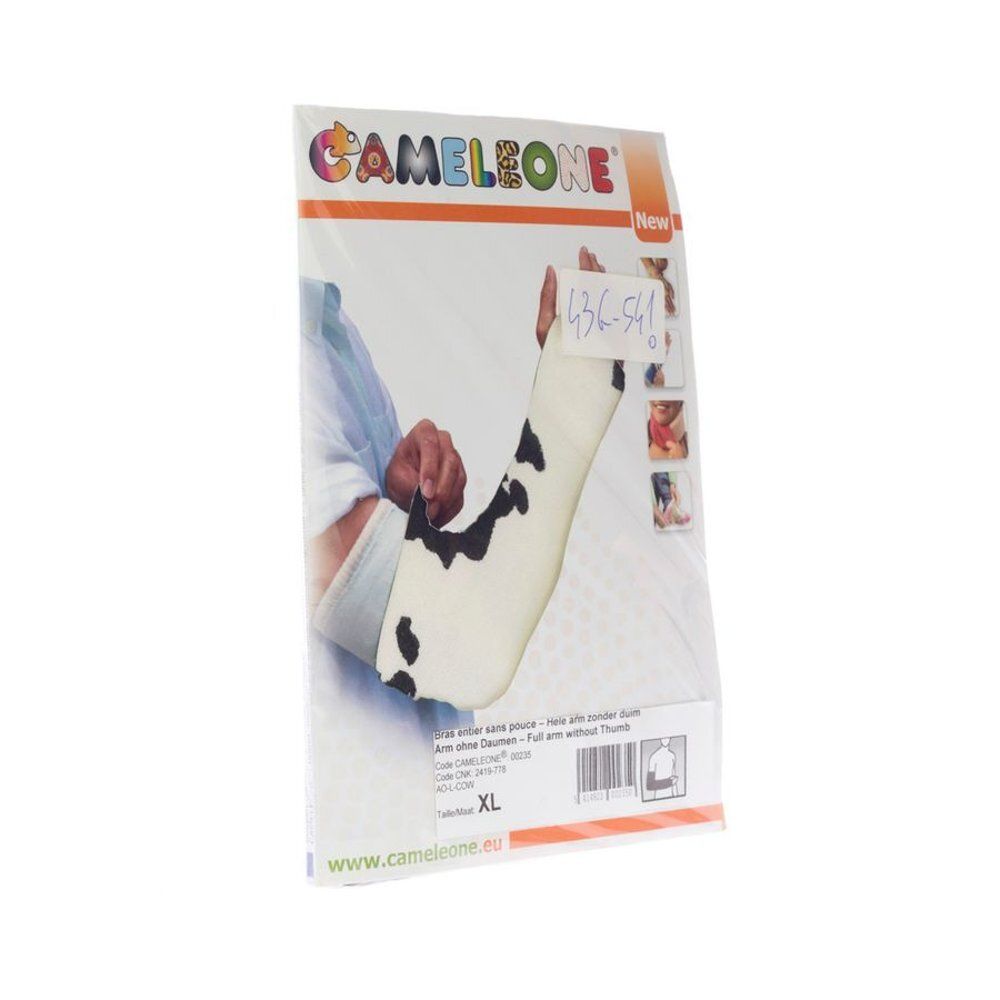 Emballage d'une protection de bras. Protection crème à taches noires. Marque Cameleone. Taille XL.