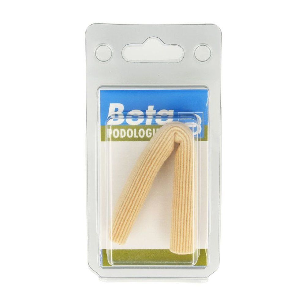 Een beige, buisvormig verband in blisterverpakking. Opschrift: Bota Podologie.