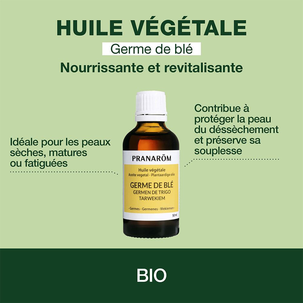 Flacon et boîte du produit. Boîte avec marque PRANAROM et nom du produit. Huile.