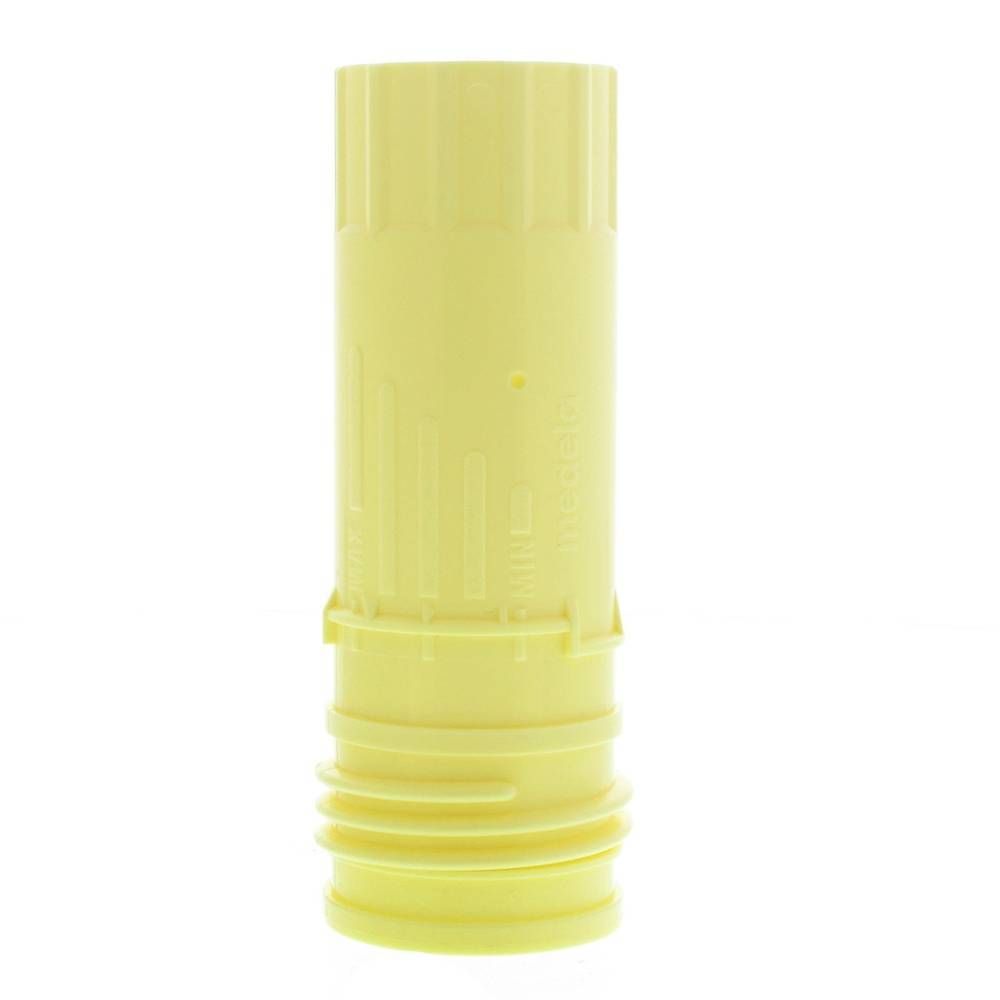 Support cylindrique jaune. Surface cannelée et graduations. Partie inférieure rainurée.