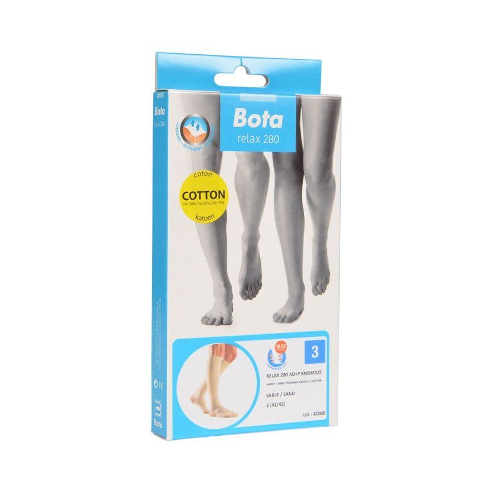 Verpakking van Bota Relax 280 AD+P kniekousen. Maat 3 (41/42) in zand. Katoen.