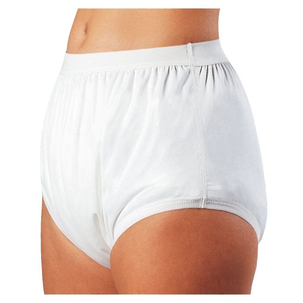 Culotte d'incontinence blanche unisexe. Taille et jambes élastiquées. Fabriqué en matière synthétique.