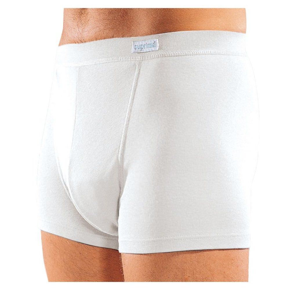 Witte heren boxershort. De merknaam "Suprima" is zichtbaar op de tailleband.