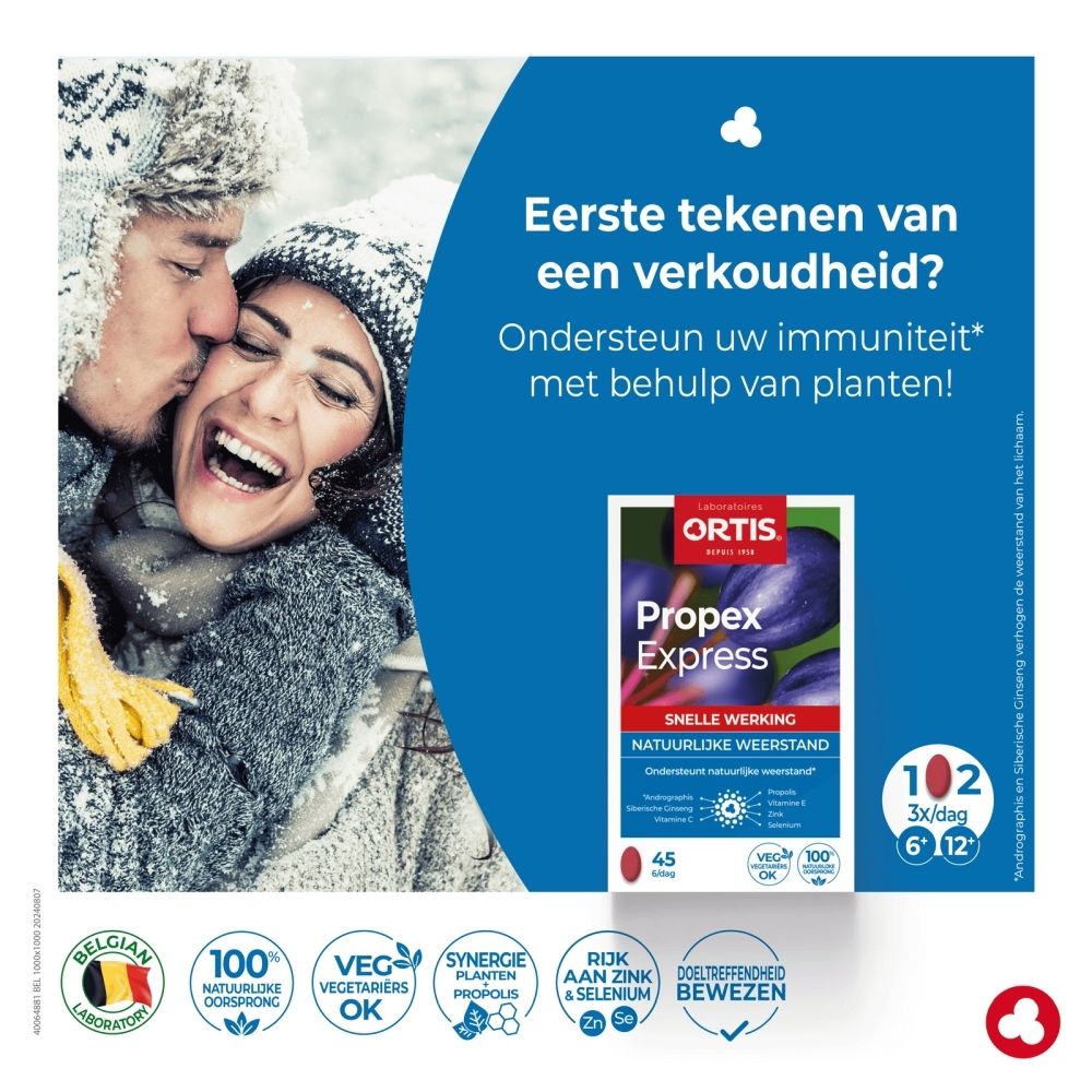 Doos van Propex Express met pruimenafbeelding, 45 tabletten.
