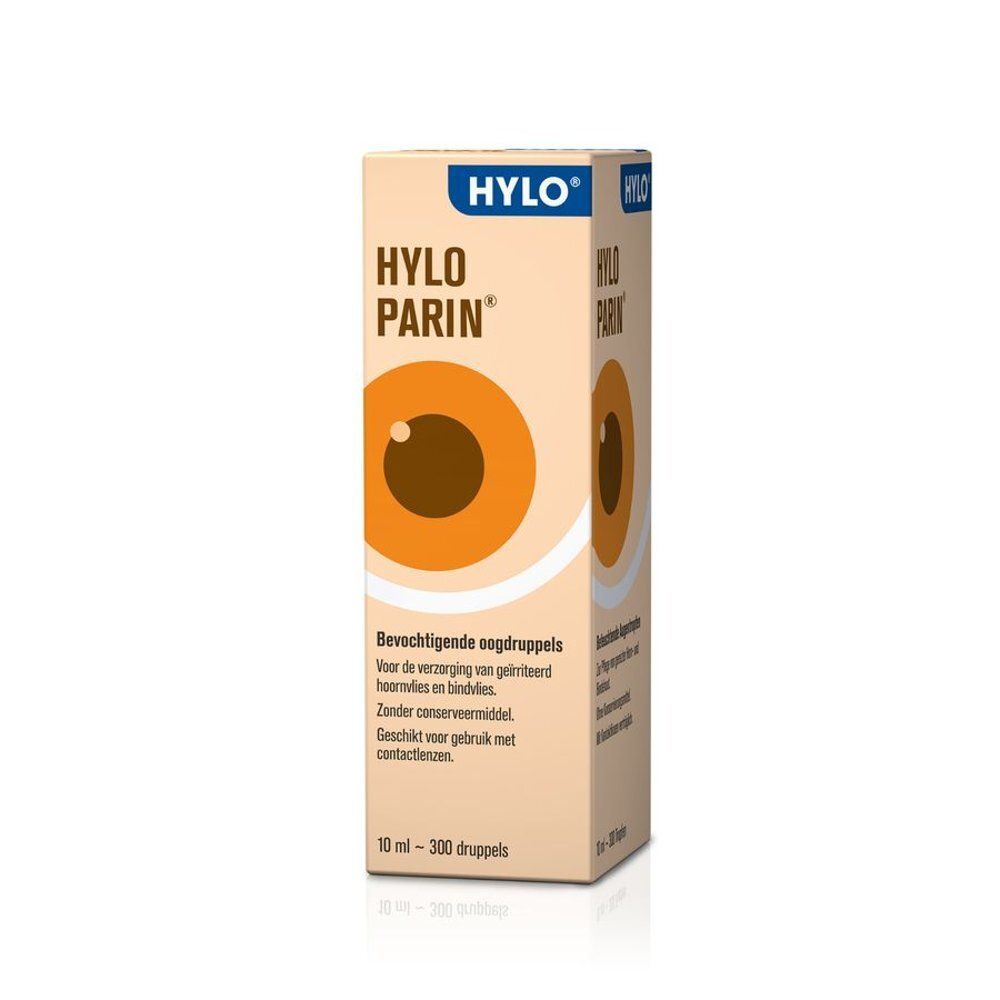 Boîte de collyre Hylo-Parin, face avant avec inscription française.