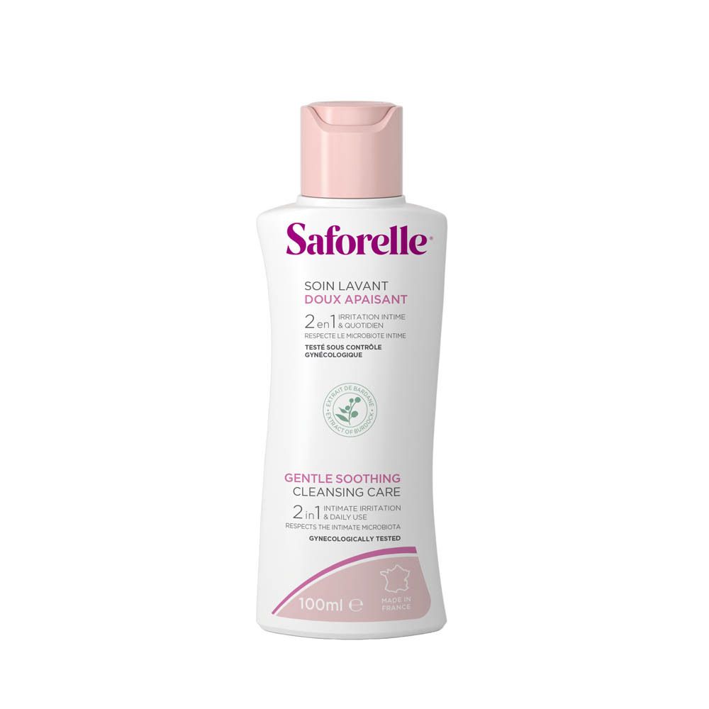 Saforelle Wasoplossing met verpakking. Fles van 100ml en doos.