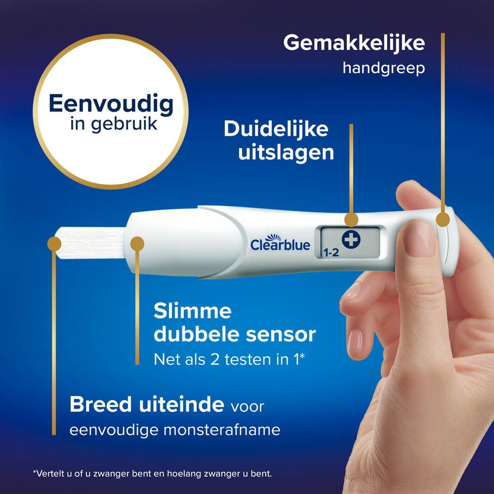 Kenmerken van de Clearblue Digital test. Eenvoudig in gebruik, duidelijke resultaten.