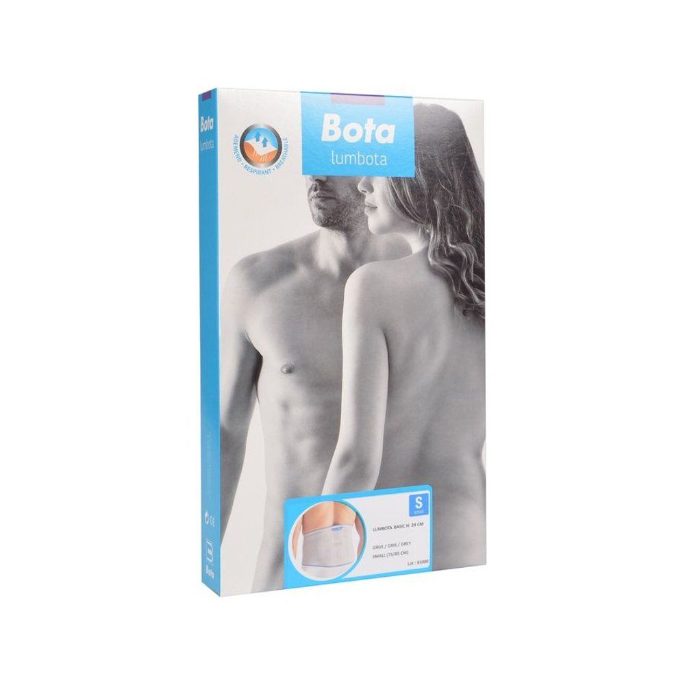 Verpakking Bota Lumbota Basic. Illustratie van een paar. Productnaam en maat 'S' zichtbaar.