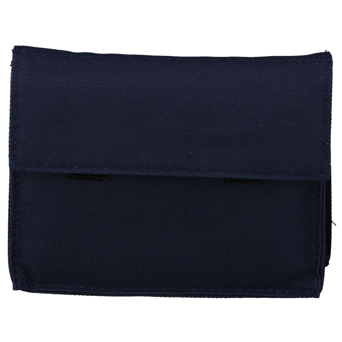 Étui rectangulaire en nylon bleu foncé, rabat et fermeture velcro.