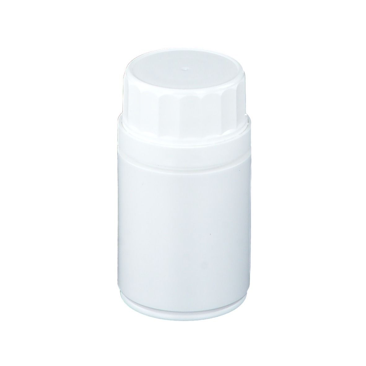 Witte, cilindrische fles met schroefdop.