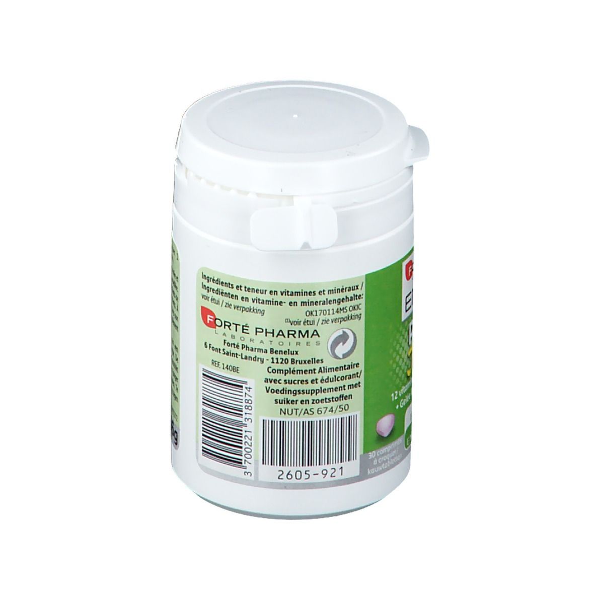 Witte pot met groen etiket. Tekst: Energie Power Junior. Barcode en productinformatie op de achterkant.