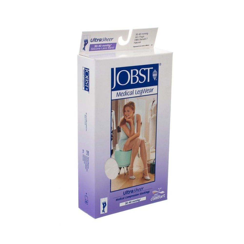 Boîte JOBST Medical LegWear. Image d'une femme portant des bas. UltraSheer, bas de compression médicale, 30-40 mmHg.