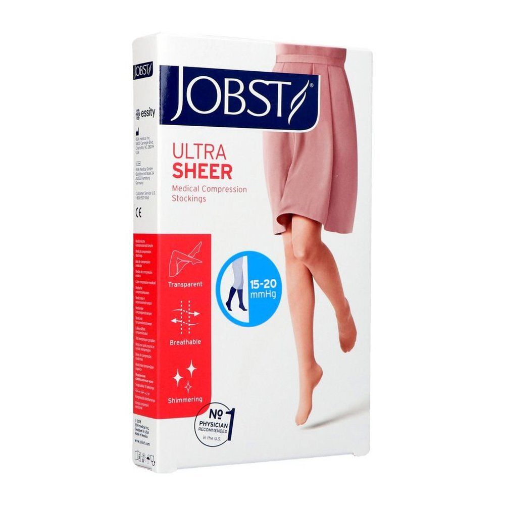 Jobst Ultrasheer, medische compressiekousen. Verpakking met kousen. Huidkleurige kousen, 15-20 mmHg.