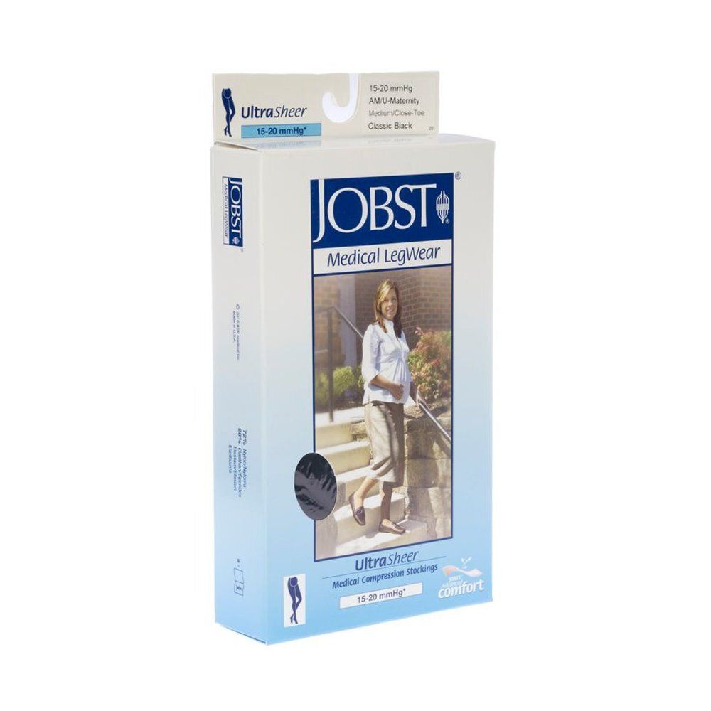 Boîte JOBST Medical LegWear. Bas de contention noirs pour femmes enceintes. 15-20 mmHg. Classic Black. Taille M.