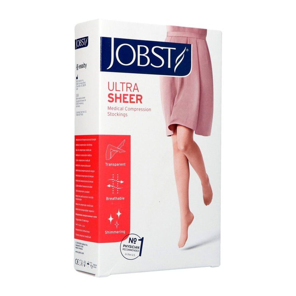 Boîte de bas de compression médicale. Marque Jobst. Image de bas. Texte: "Ultra Sheer".
