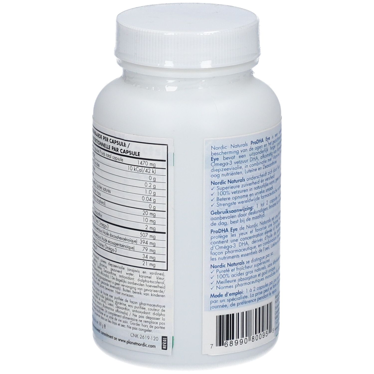 Informations nutritionnelles pour Nordic Naturals ProDHA Eye Softgels. 60 gélules, 1000 mg.