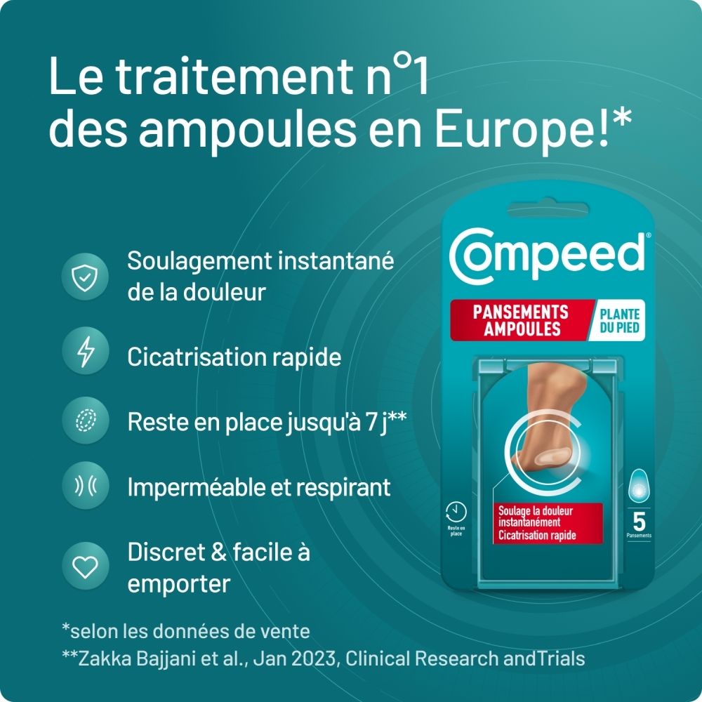 Compeed pansements ampoules. Soulage la douleur, cicatrisation rapide, imperméable.