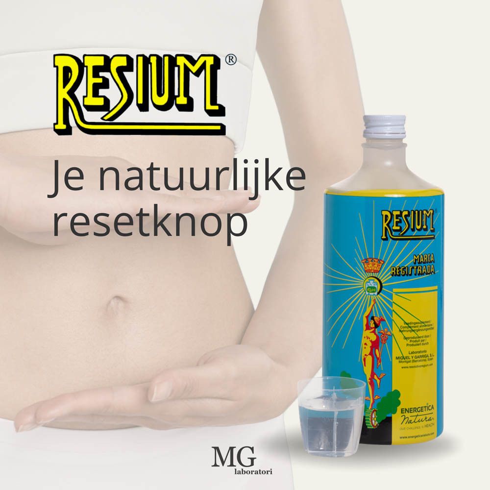 Grafiek met planten en een fles Resium, die 9 plantenextracten toont.