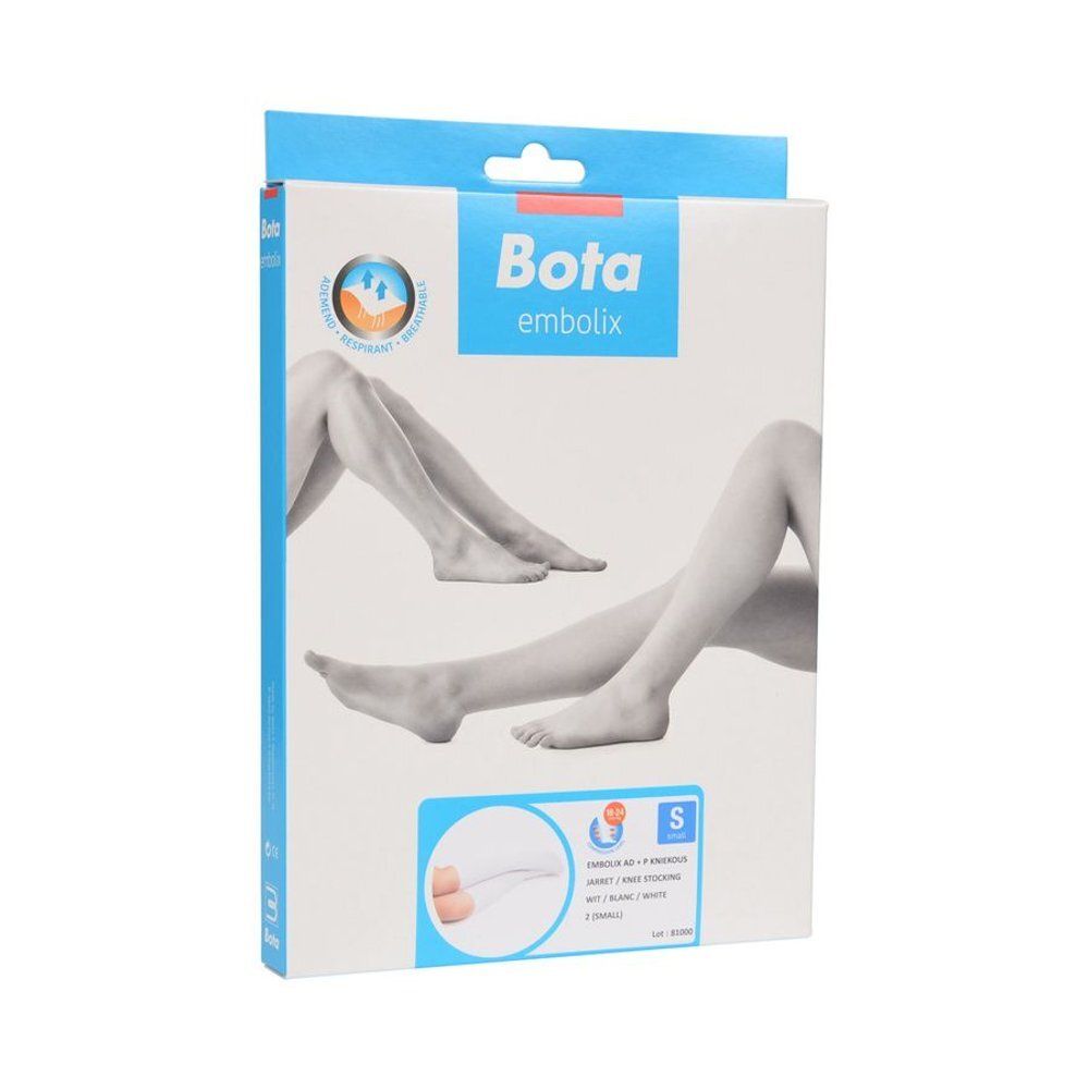Verpakking Bota Embolix AD Wit Small. Afbeelding van benen met kousen. Maat S.