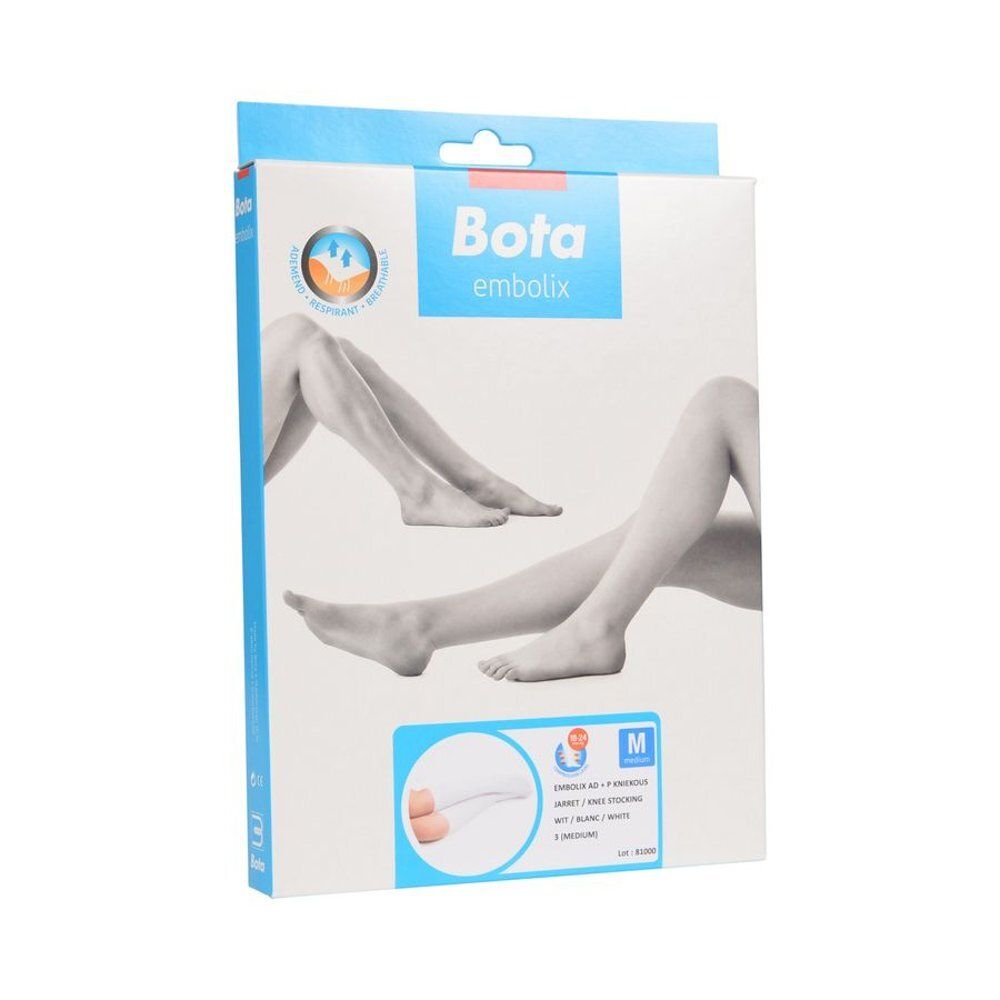 Emballage Bota Embolix. Boîte blanche et bleue avec image du produit et texte.