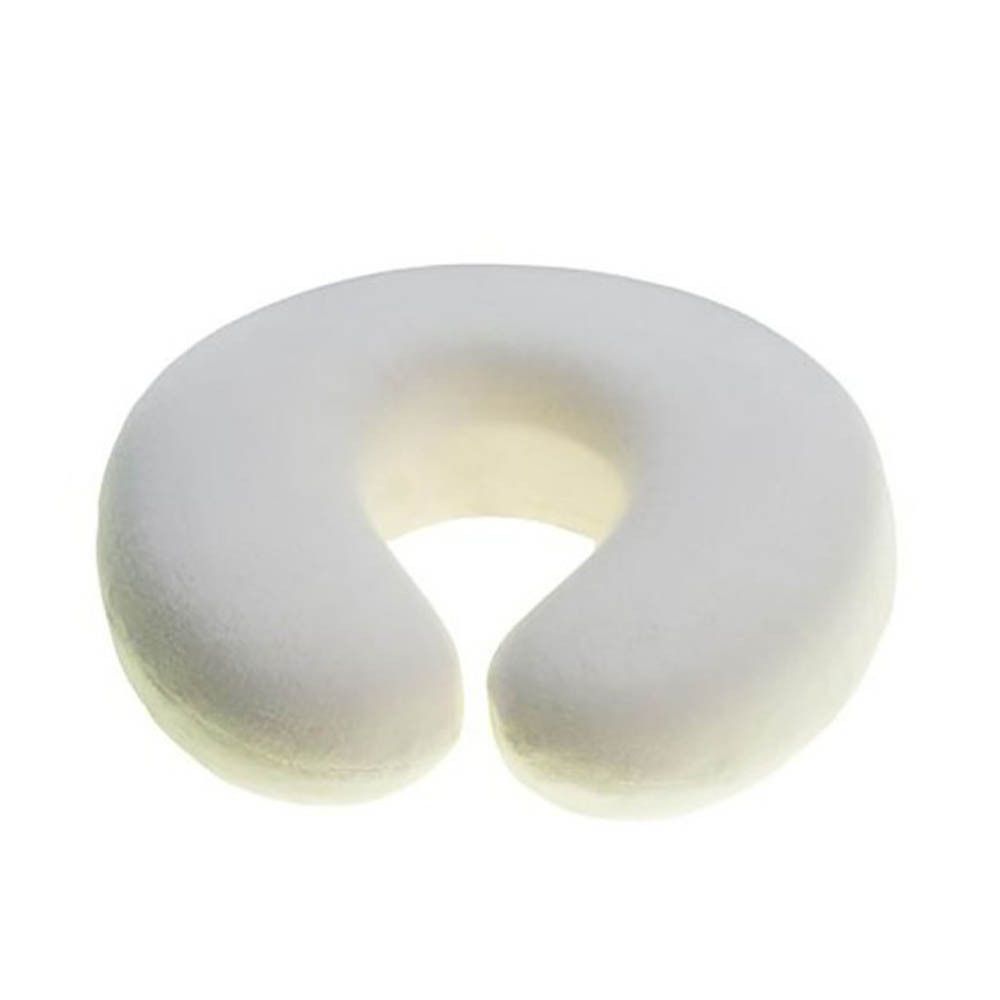 Oreiller de cou blanc en forme d'anneau. Vue de face. Matière douce.