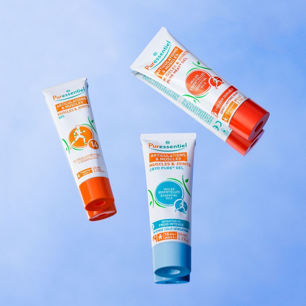 Tube en doosje Puressentiel Gel Spieren & Gewrichten, vooraanzicht.