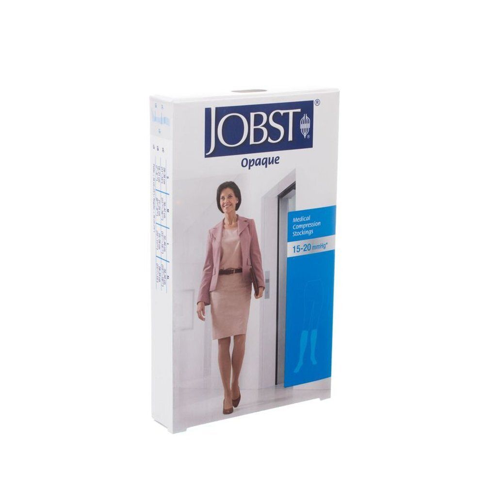 Boîte de bas de compression JOBST Opaque. Femme en rose. Texte: Medical Compression Stockings 15-20 mmHg.