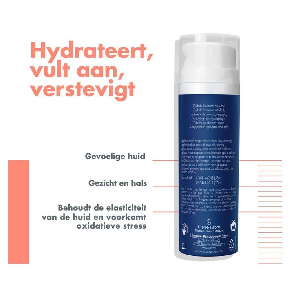 Cilindrische fles met witte dop. Tekst in meerdere talen. Pierre Fabre logo en recyclingsymbolen.