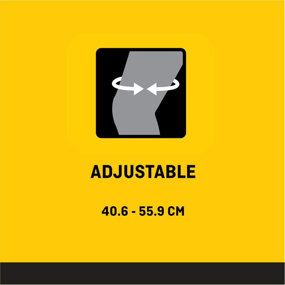 3M Futuro Sport kniebrace. Verpakking met productafbeelding en voorbeelden van gebruik. Zwarte en gele elementen.