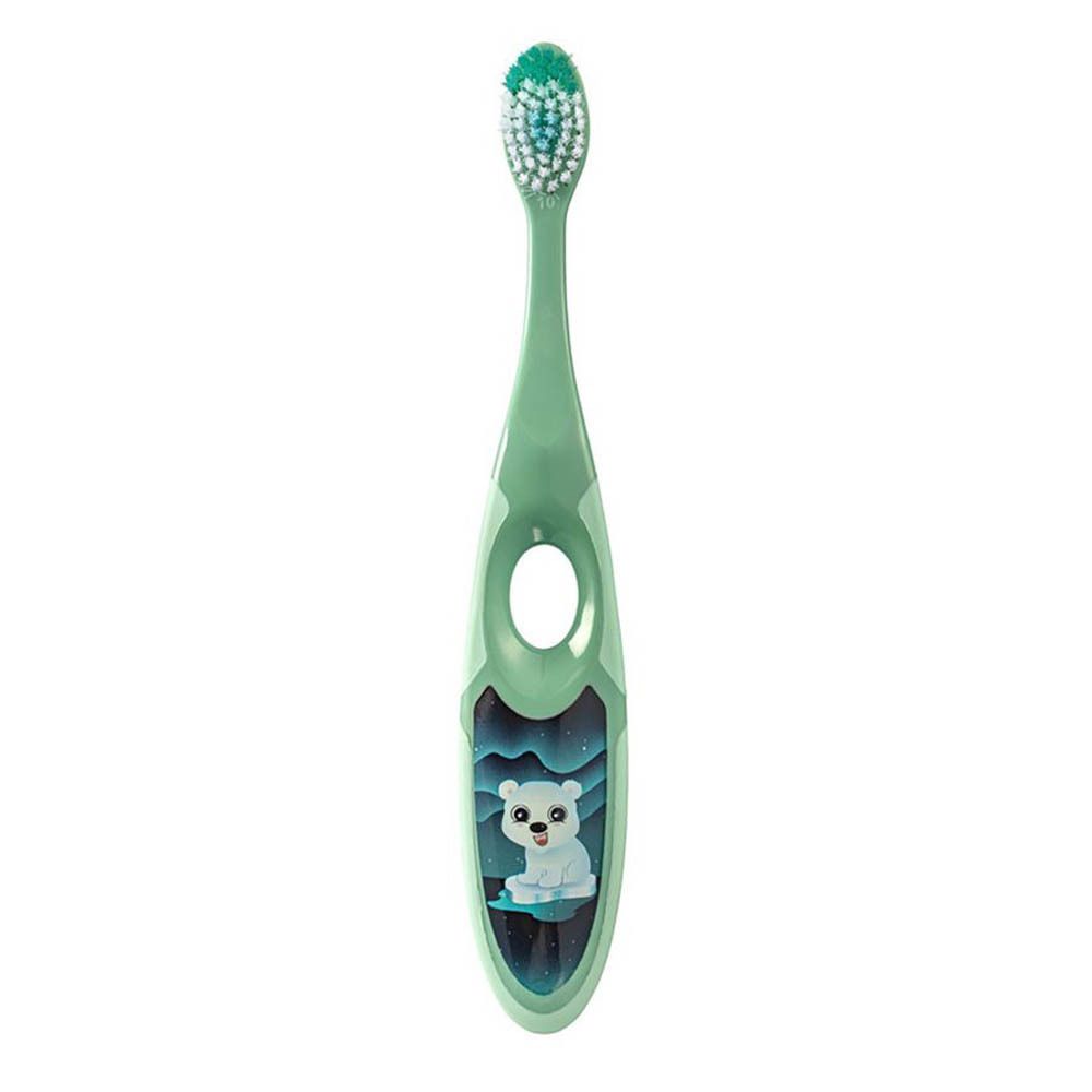 Brosse à dents verte, poils souples, motif ours polaire. Marque Jordan. Sans emballage.