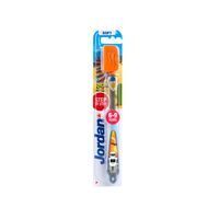 Brosse à dents enfant bleue, emballage. Logo Jordan, 6-9 ans. Avec support.