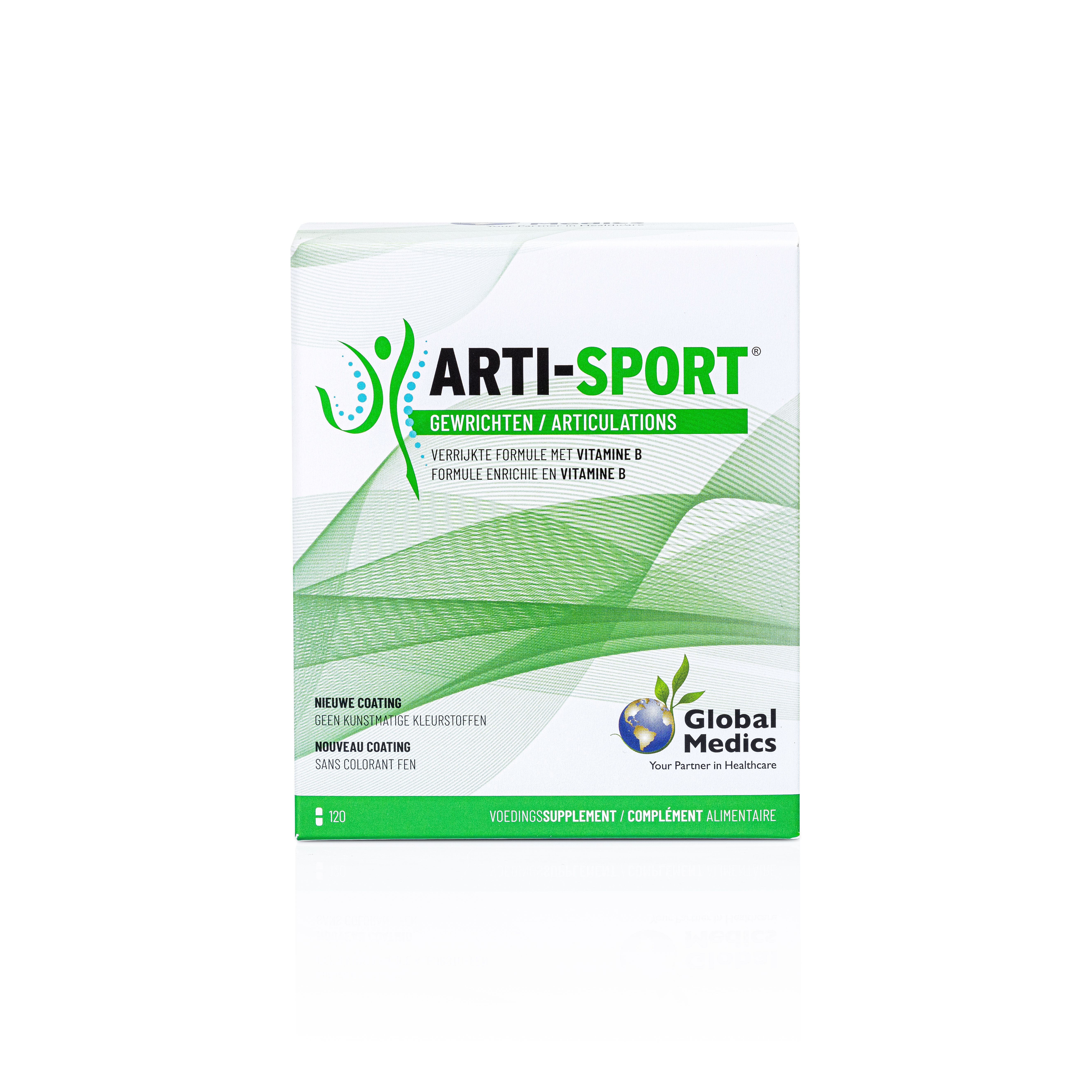 Emballage Arti-Sport mettant l'accent sur les articulations, la vitamine B et "Nouveau Coating".