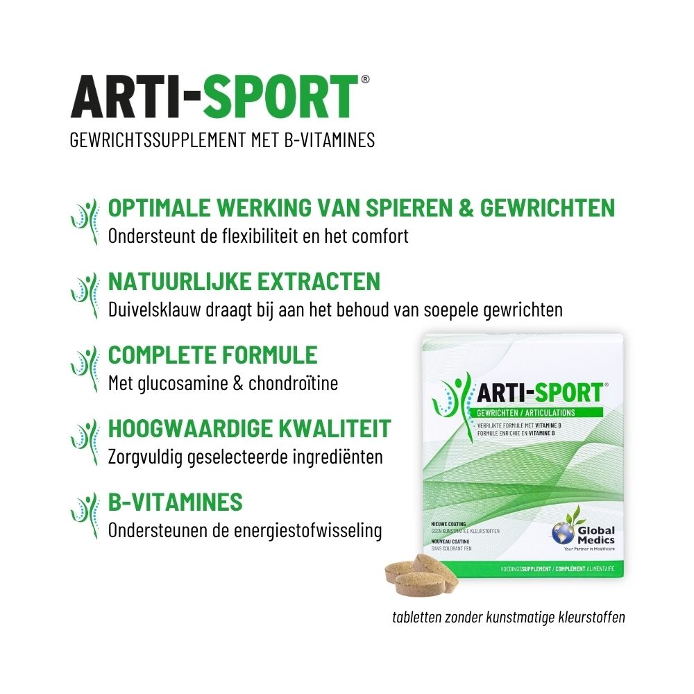 Arti-Sport: Optimale spierwerking, natuurlijke extracten, glucosamine, chondroïtine.