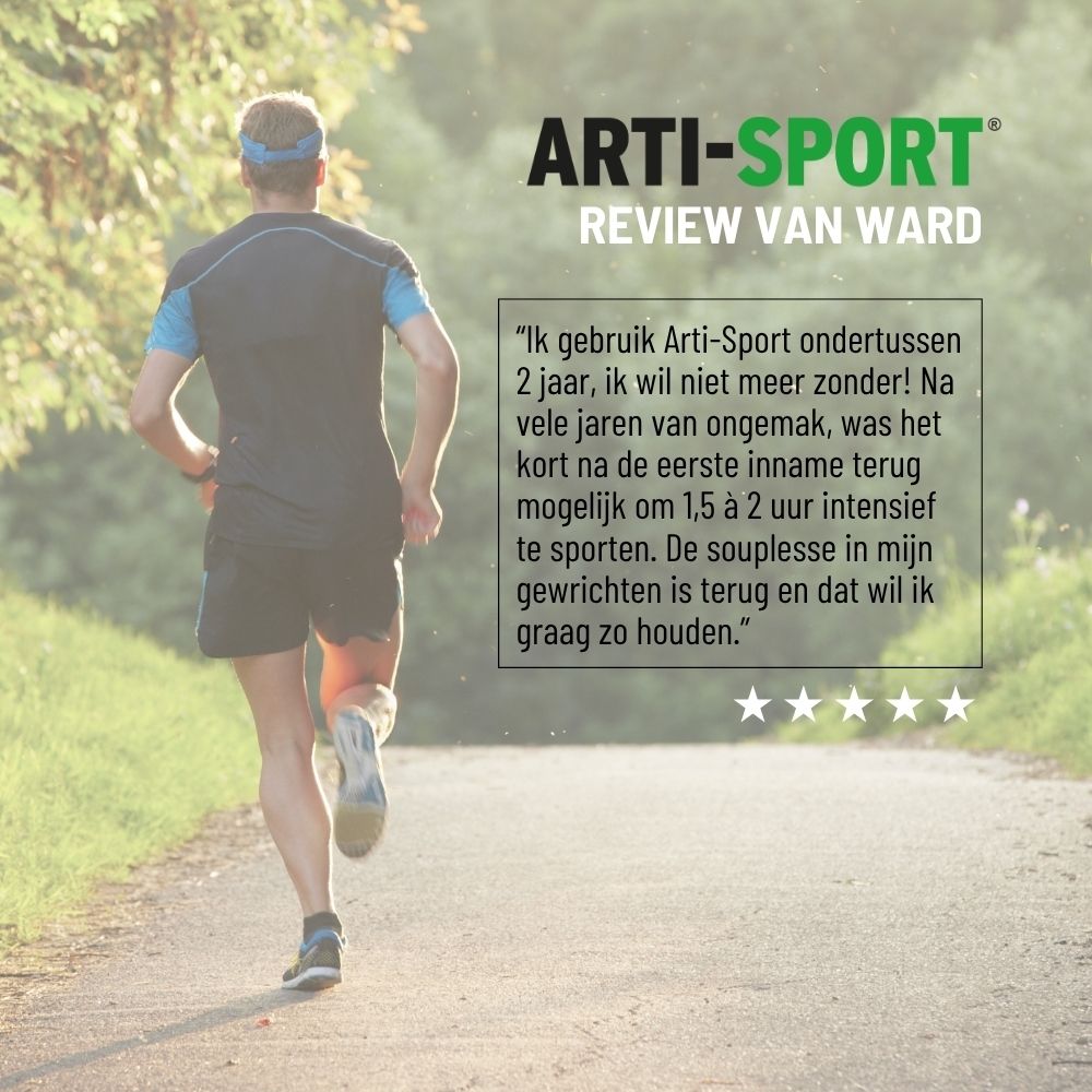 Loper, Arti-Sport verpakking en een review van Ward over gewrichtscomfort.