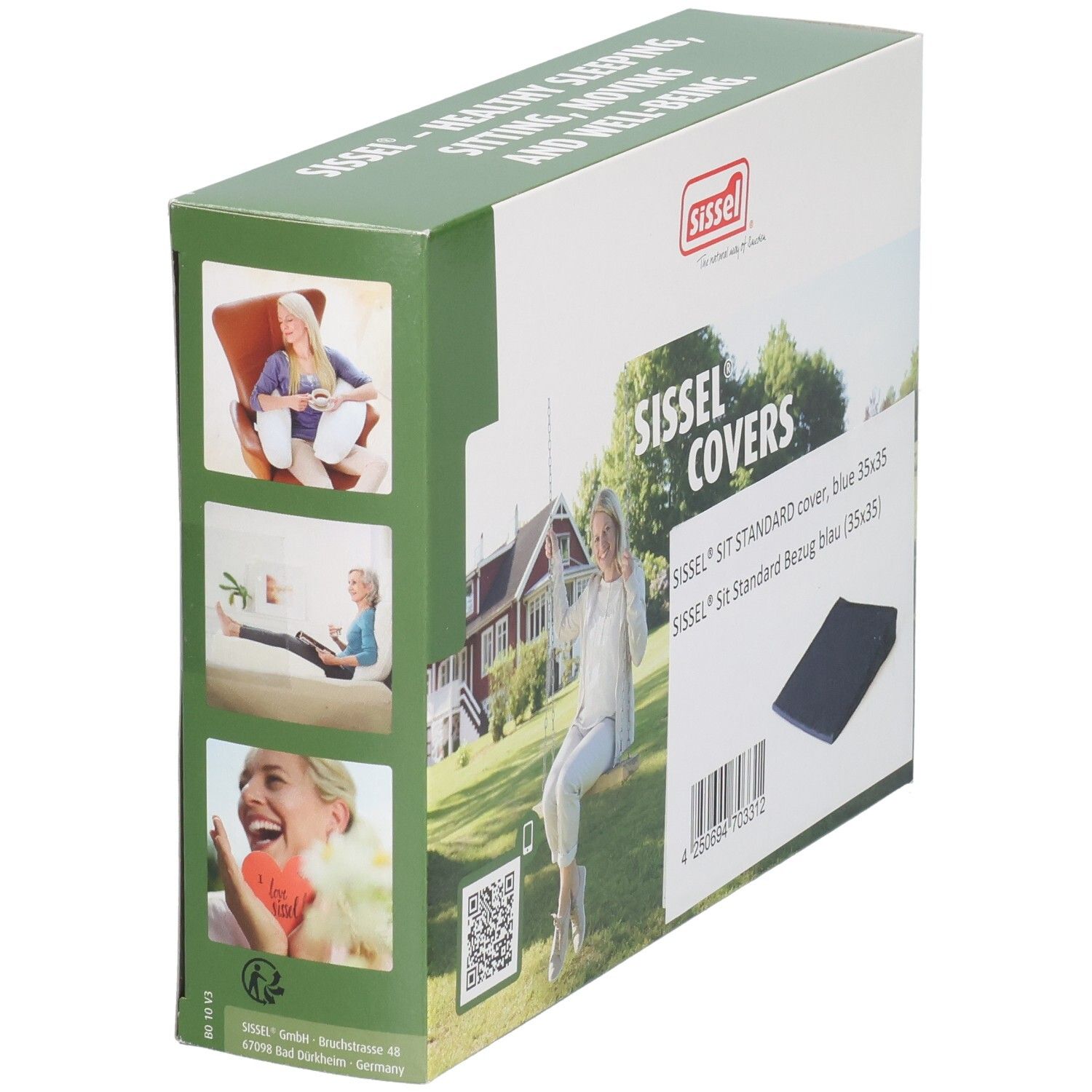 Emballage Sissel Sit Standard Bezug Blau. Inscription: Sissel Covers, image du produit, logo, photos.